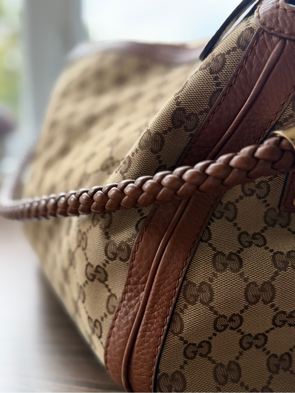 Gucci Beige & Brown GG Canvas Shoulder Hobo with Braided Handle - Picture 6 of 16